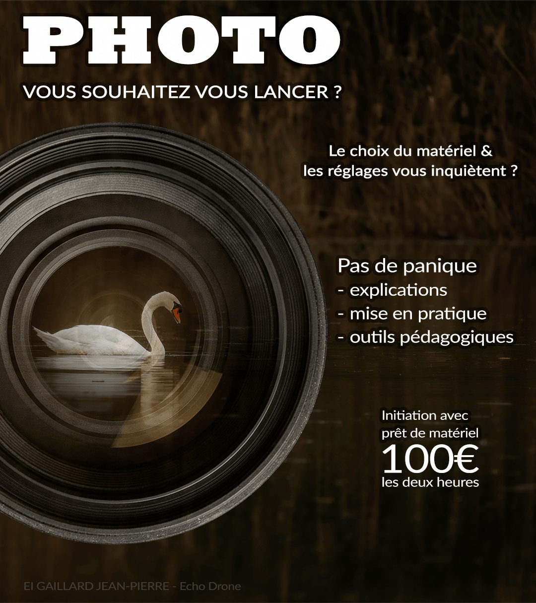 Visuel d'un stage photo pour débutant avec pret de matériel 